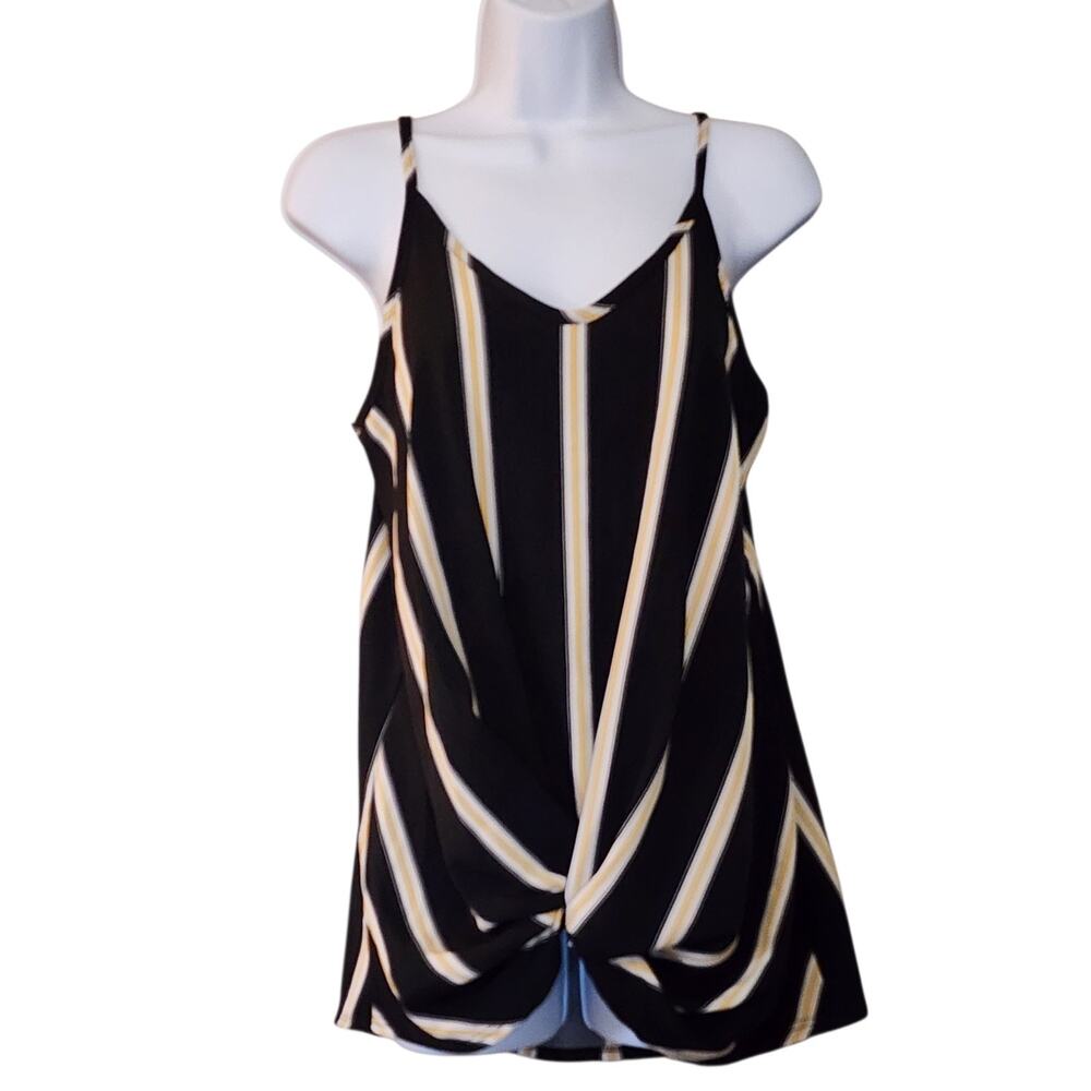White Birch Womens Pullover Blouse Size S Black Yellow Striped Knotted Tank Top - Picture 3 of 14